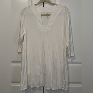 Pure Jill White Trapunto Tunic Top XL Tall Linen Cotton Long Sleeve